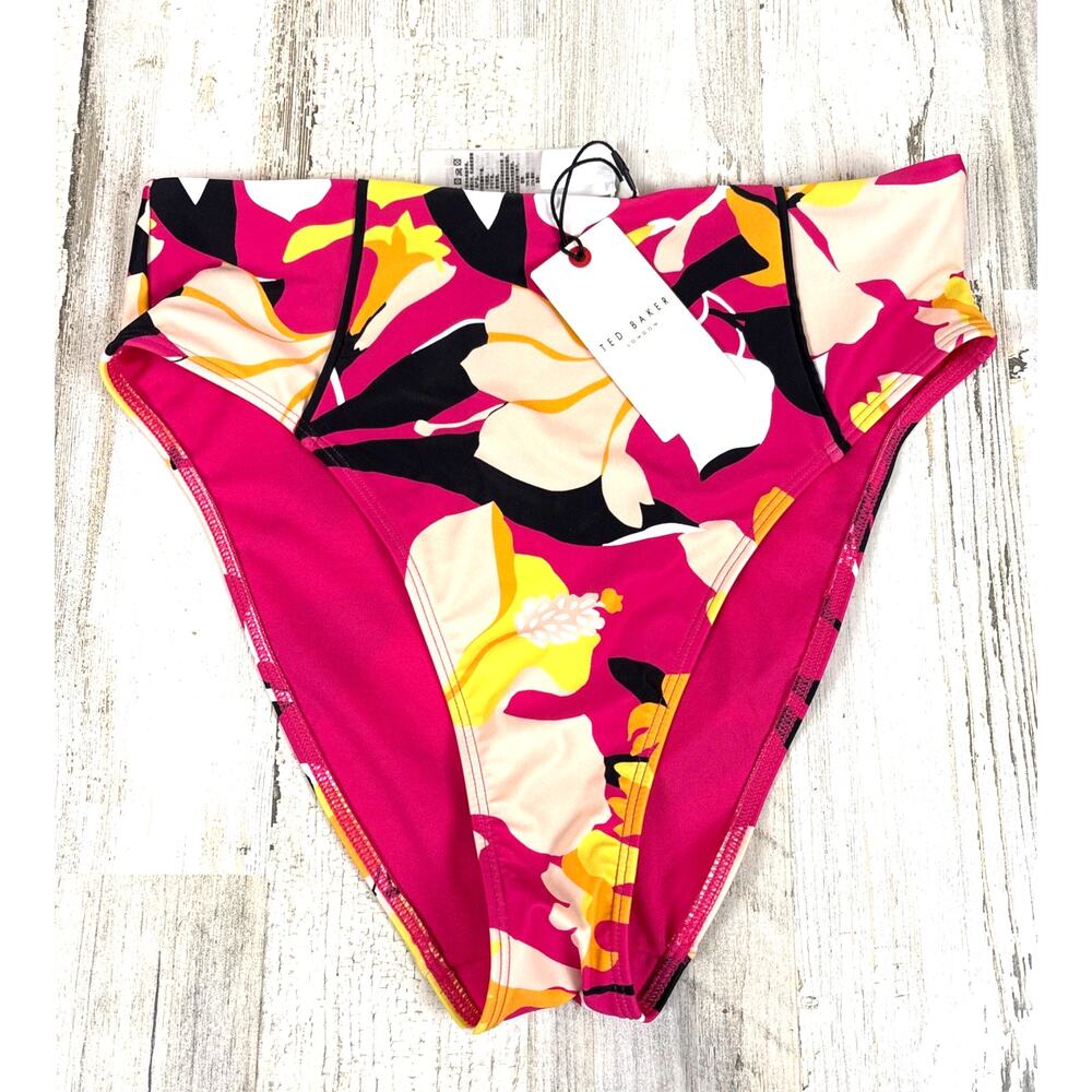 Ted Baker Womens 4 Pink Floral Marthya High Waist Bikini Bottom NWT